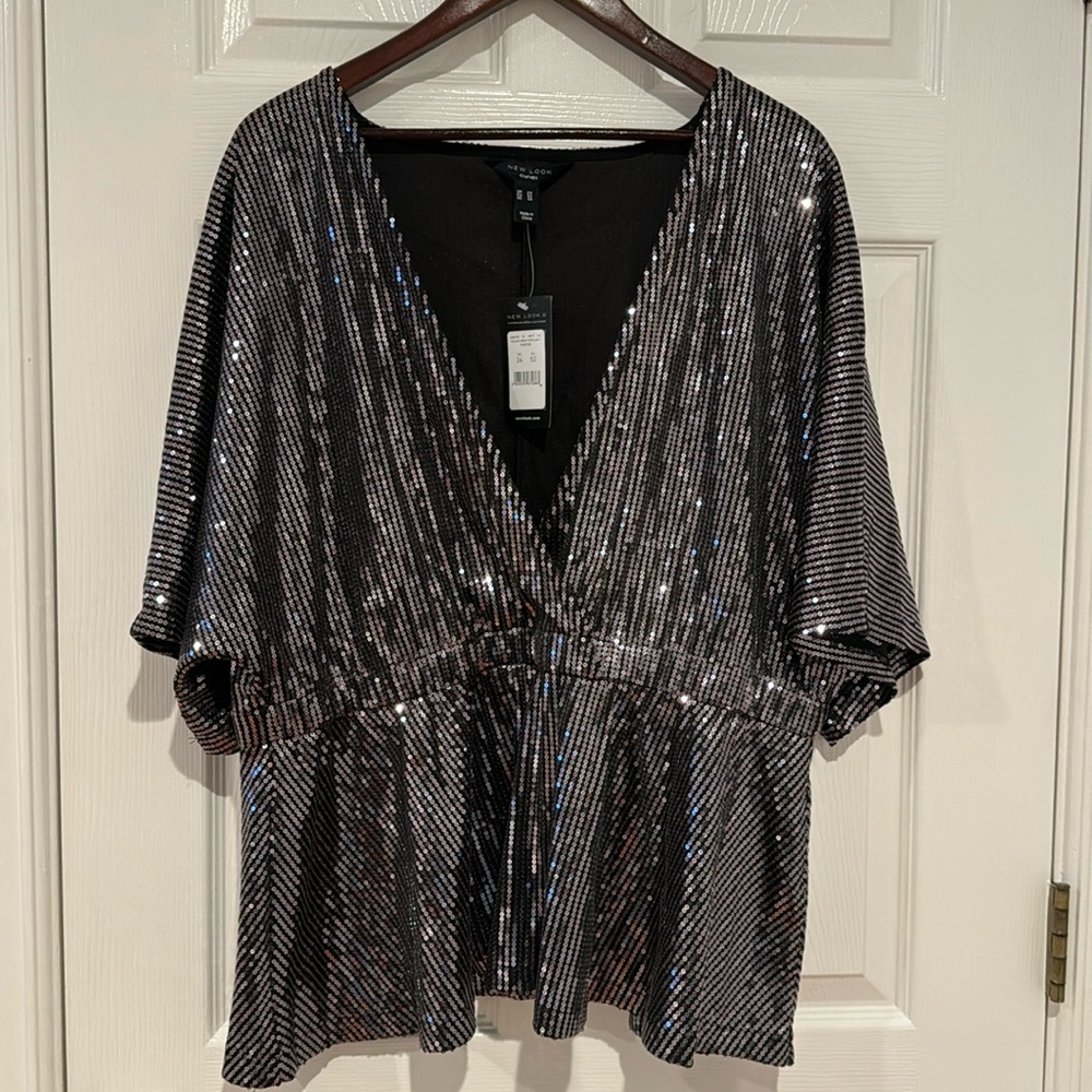 New Look Curves sequin wrap peplum top size 20